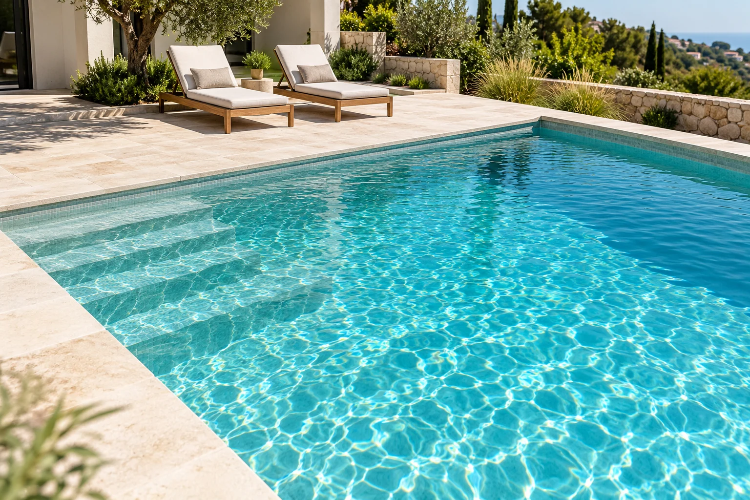 Clear water in a residential swimming pool